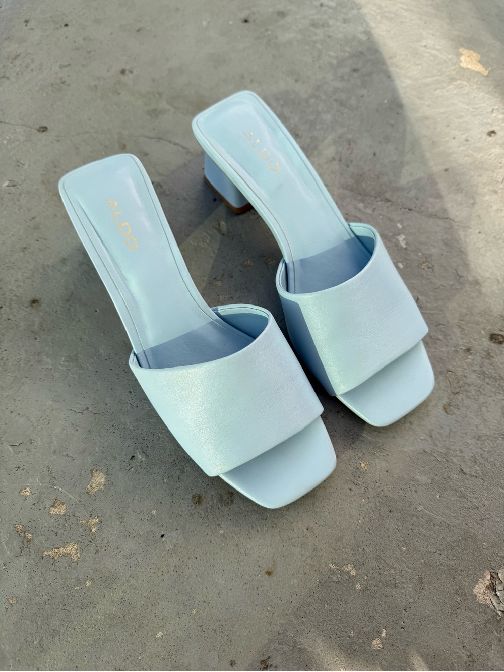 ALDO Pastel Blue Square-Toe Block Heel Mules